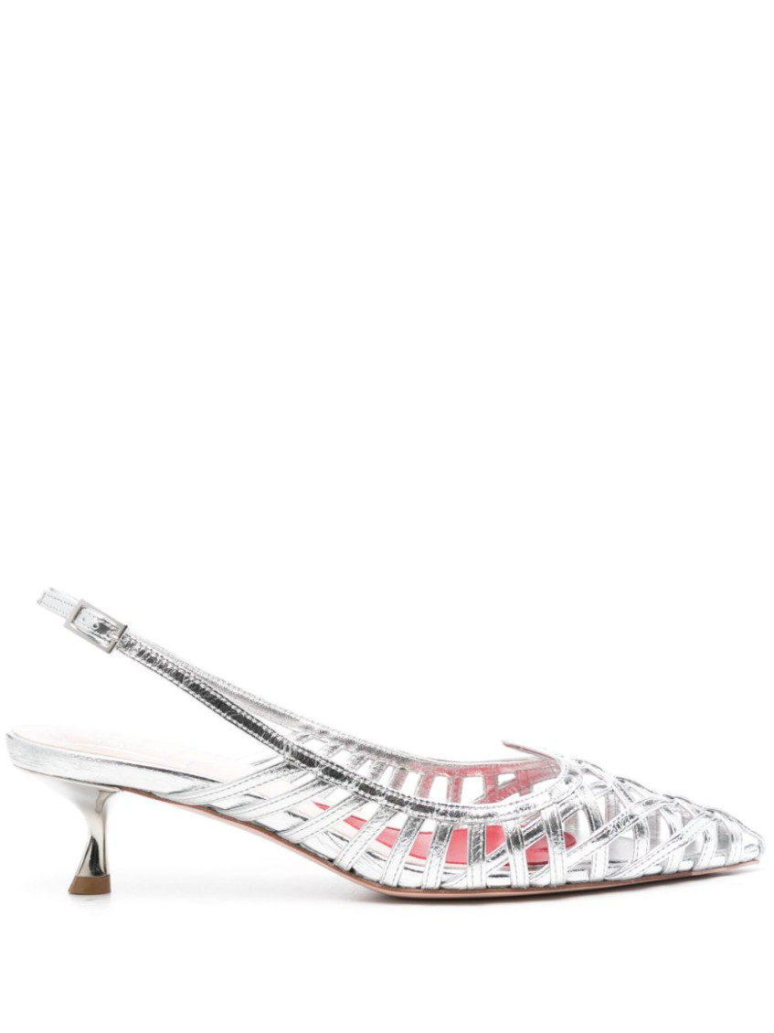 Shop Roger Vivier Silver Slingabck Pumps