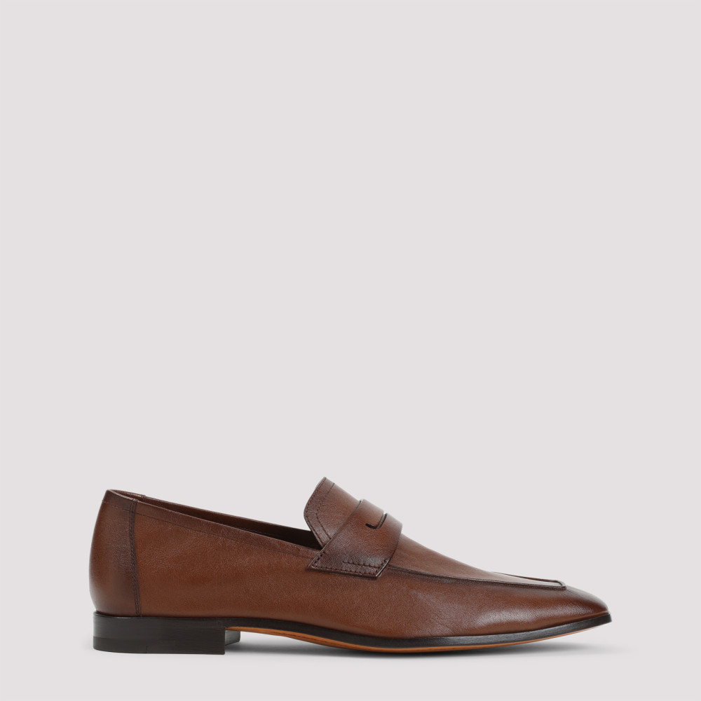 Shop Berluti Black Leather Loafers In Brown