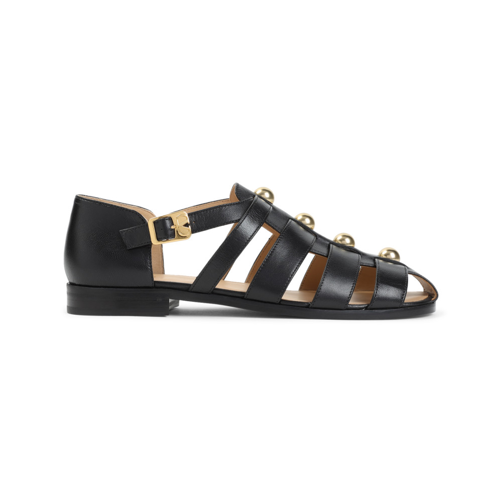 Valentino Studshield Fisherman Sandals In Calf Leather In Black