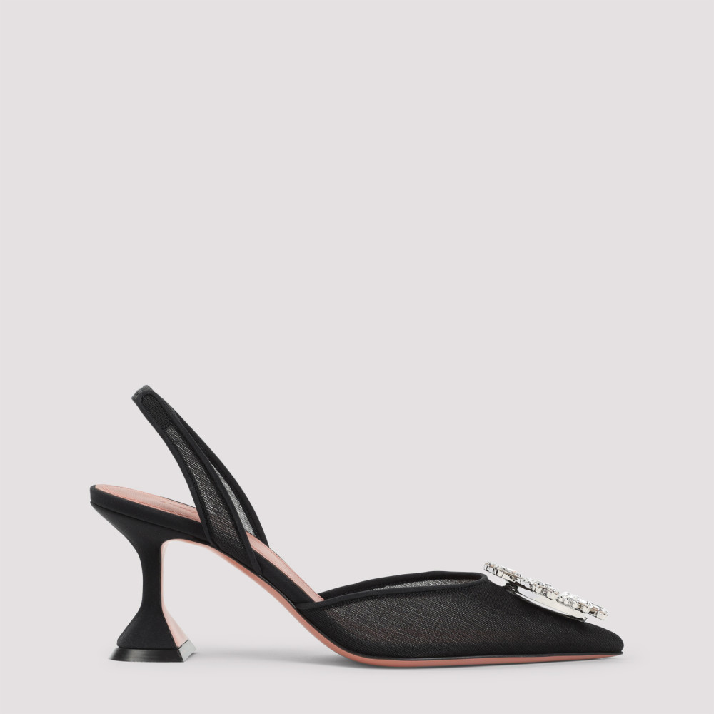 Amina Muaddi Pointed Toe Embellished Heel Sandals In Black