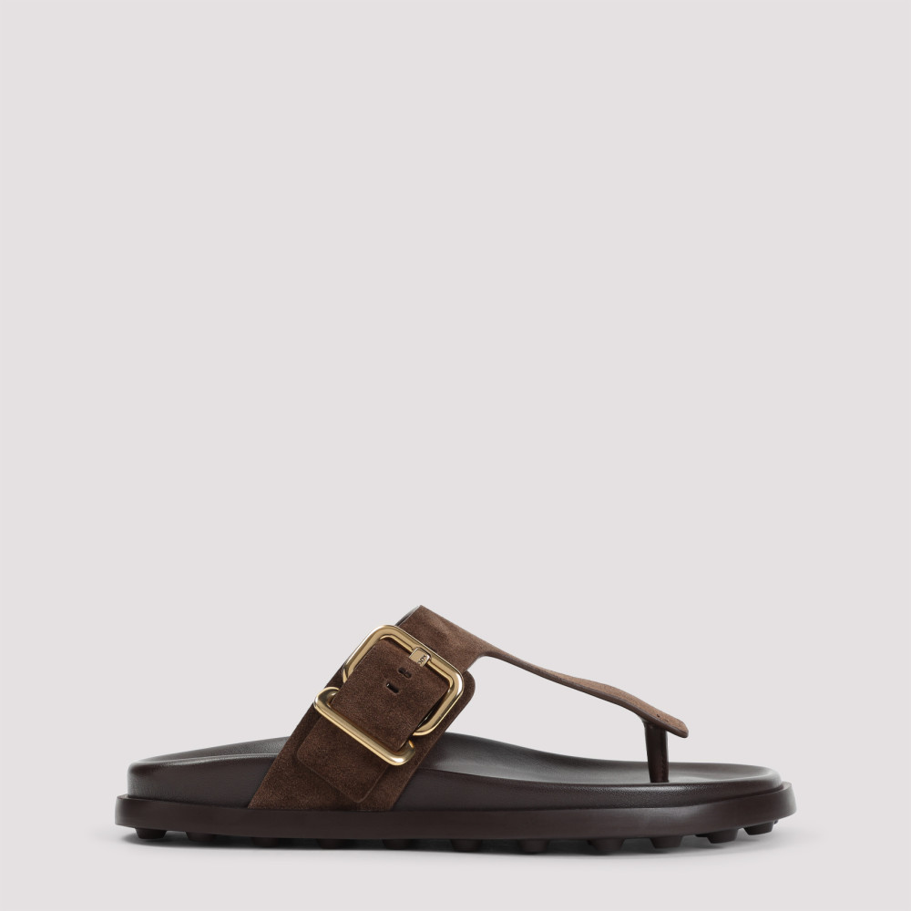 Tod's Buckle Detail Flat Sole Open Toe Slide In Brown