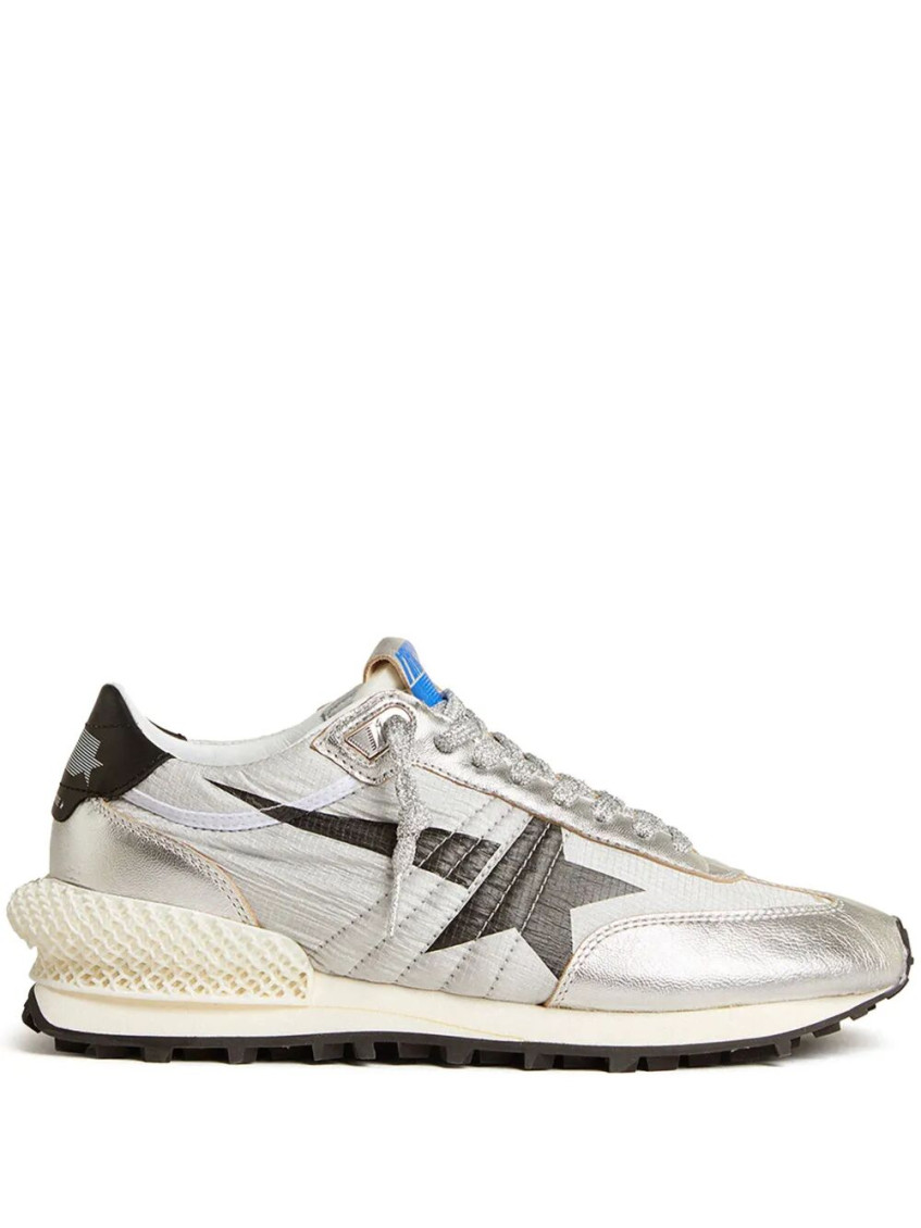 Golden Goose Marathon Nylon Sneakers With Silver Ripstop And Black Star Shoes In Silver