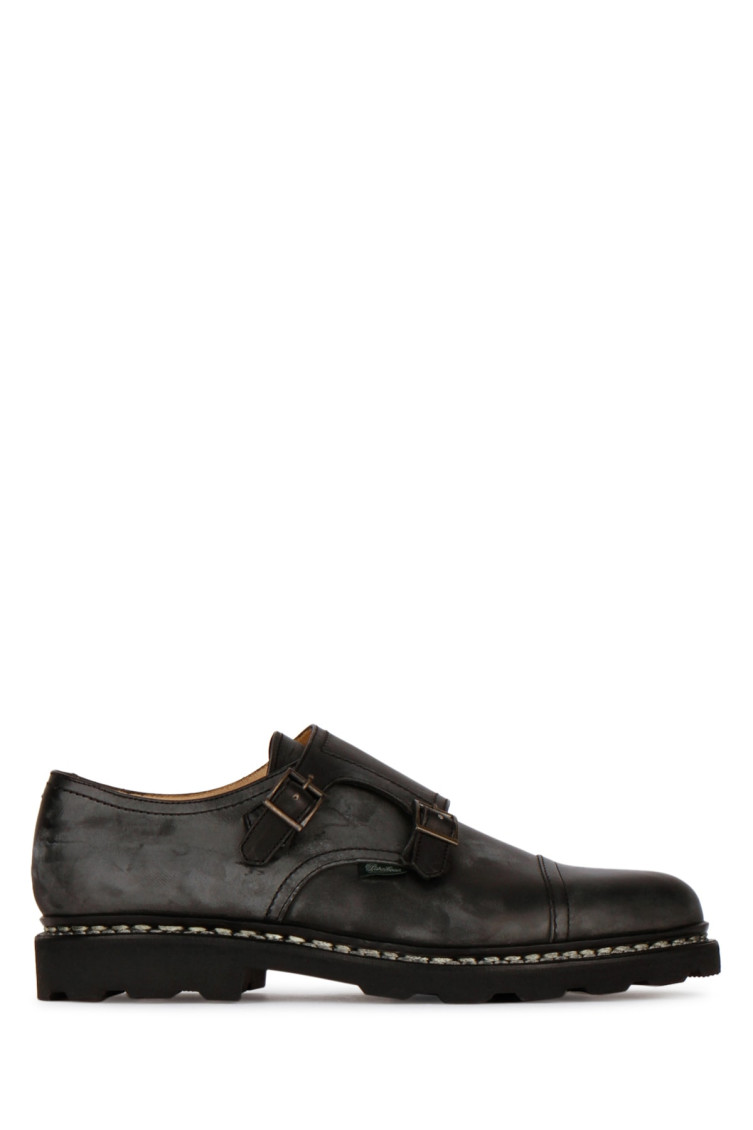Paraboot Double Buckle Black Leather Shoes In Black