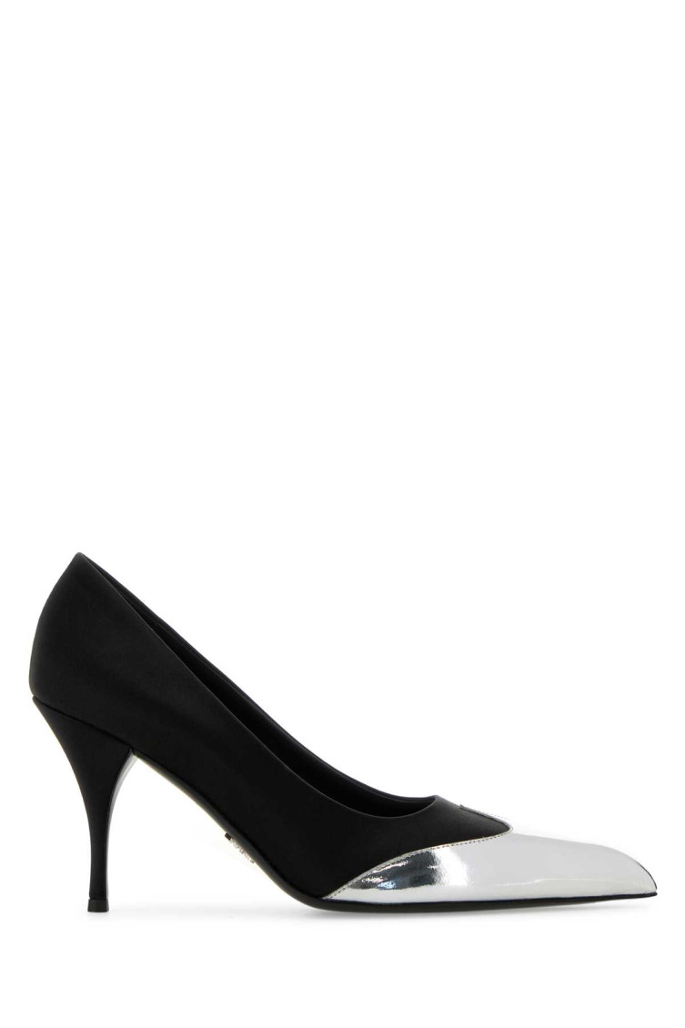 Prada Satin Pumps Two-tone Design Stiletto Heel In Black