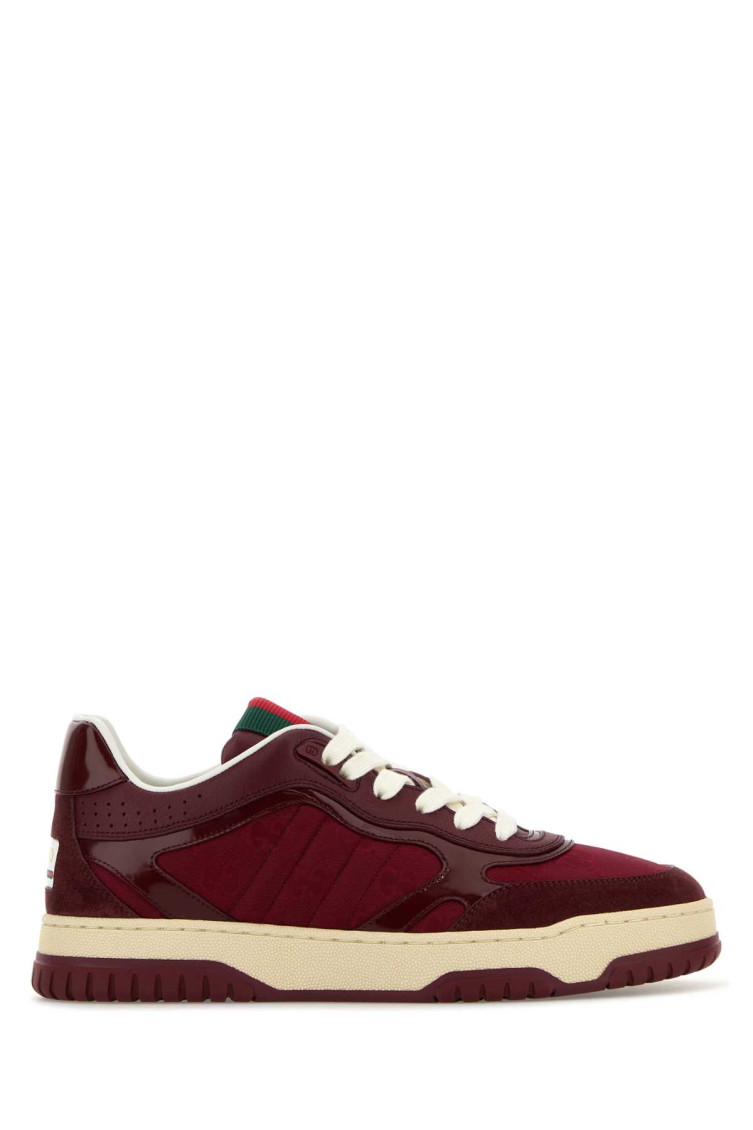 Gucci Burgundy Leather And Gg Supreme Fabric Re-web Sneakers In Burgundy