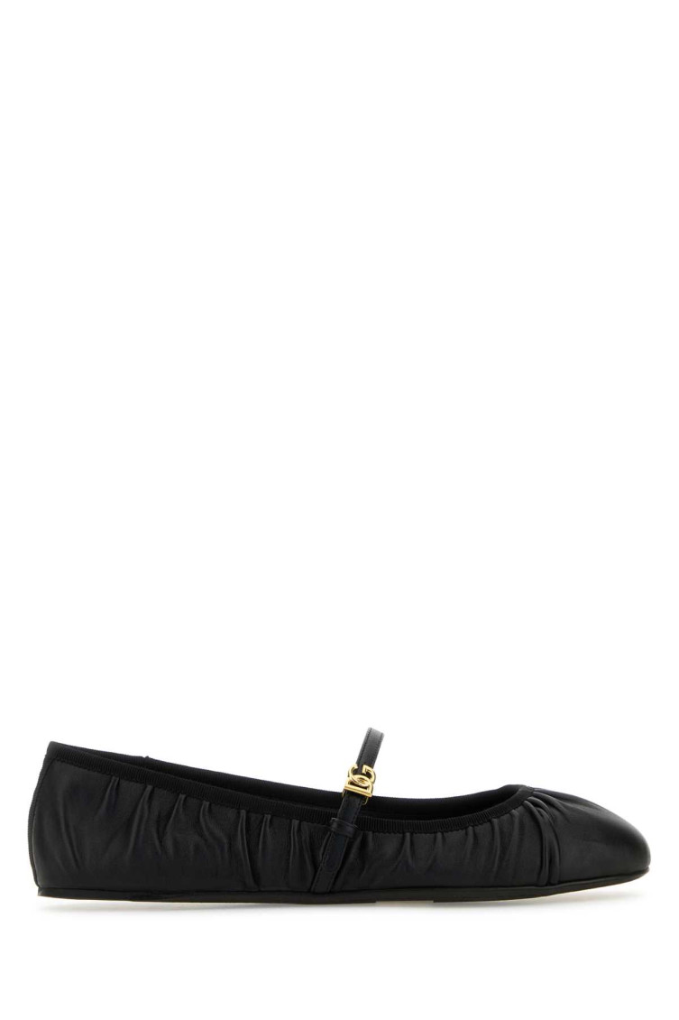 Dolce & Gabbana Black Ballerinas With Metallic Logo And Strap In Leather Woman In Black