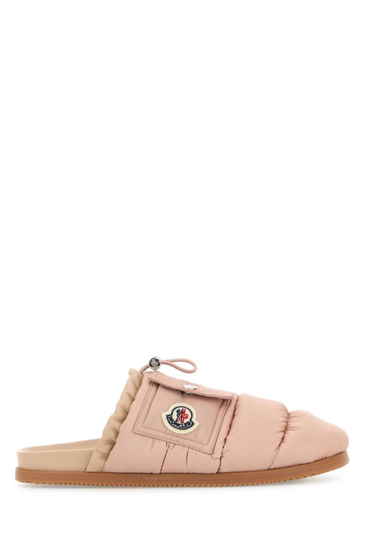 Shop Moncler Pink Logo Fabric Slides