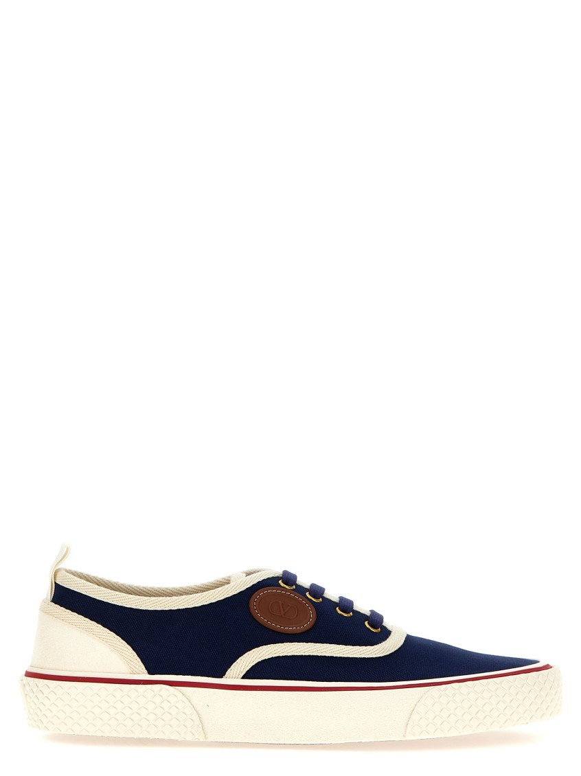 Valentino Garavani Blue Low Top Sneakers With Vlogo Patch On The Side In Cotton Man In Navy Blue