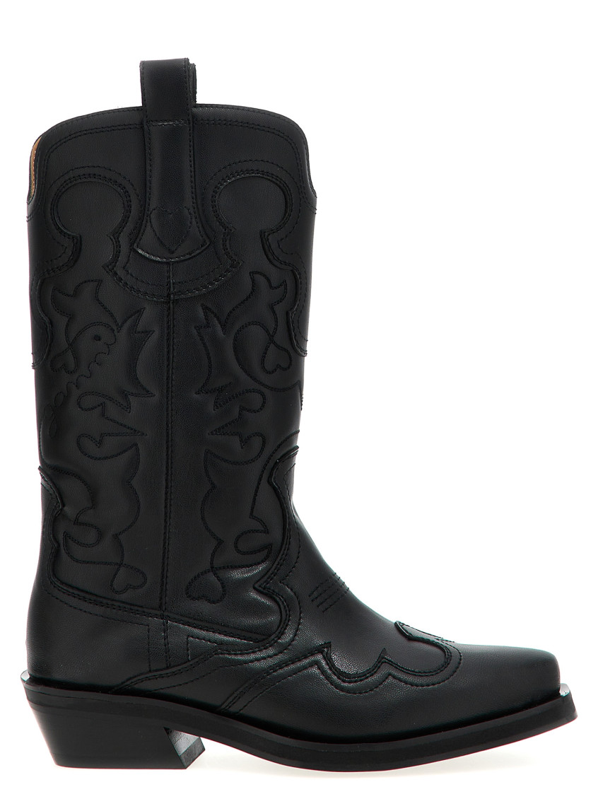 Ganni Embroidered Western Boots Women In Black