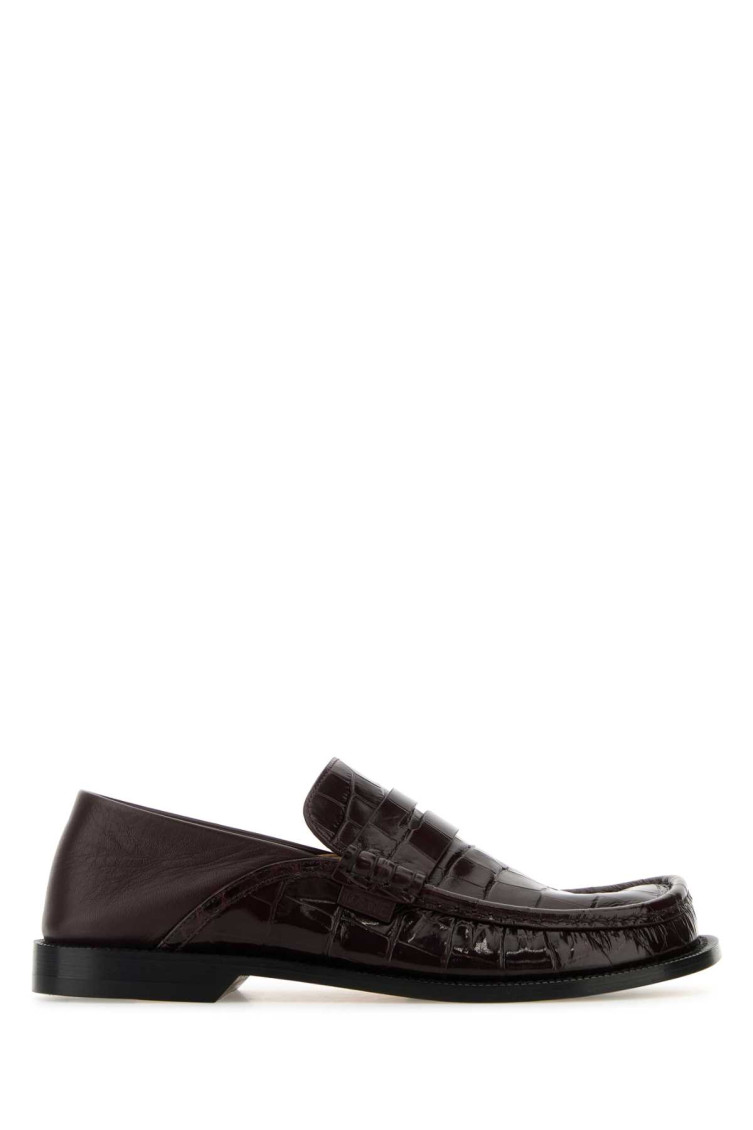 Shop Loewe Maroon Leather Loafers