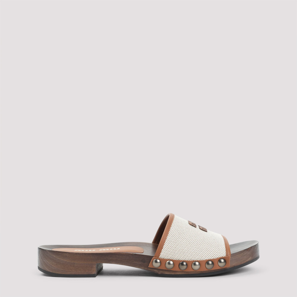 Miu Miu Canvas And Leather Studded Clog Sandals