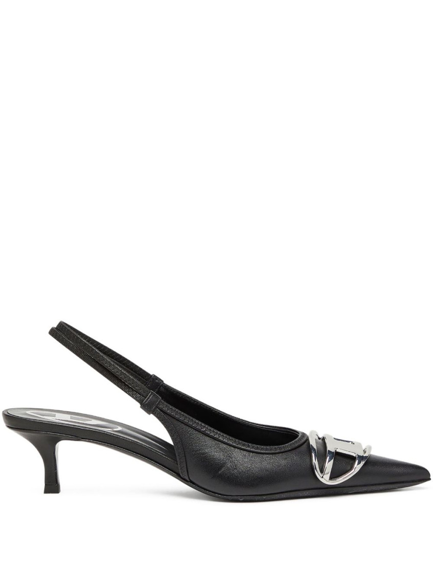 Diesel Venus Leather Slingback Pumps Kitten Heel In Black
