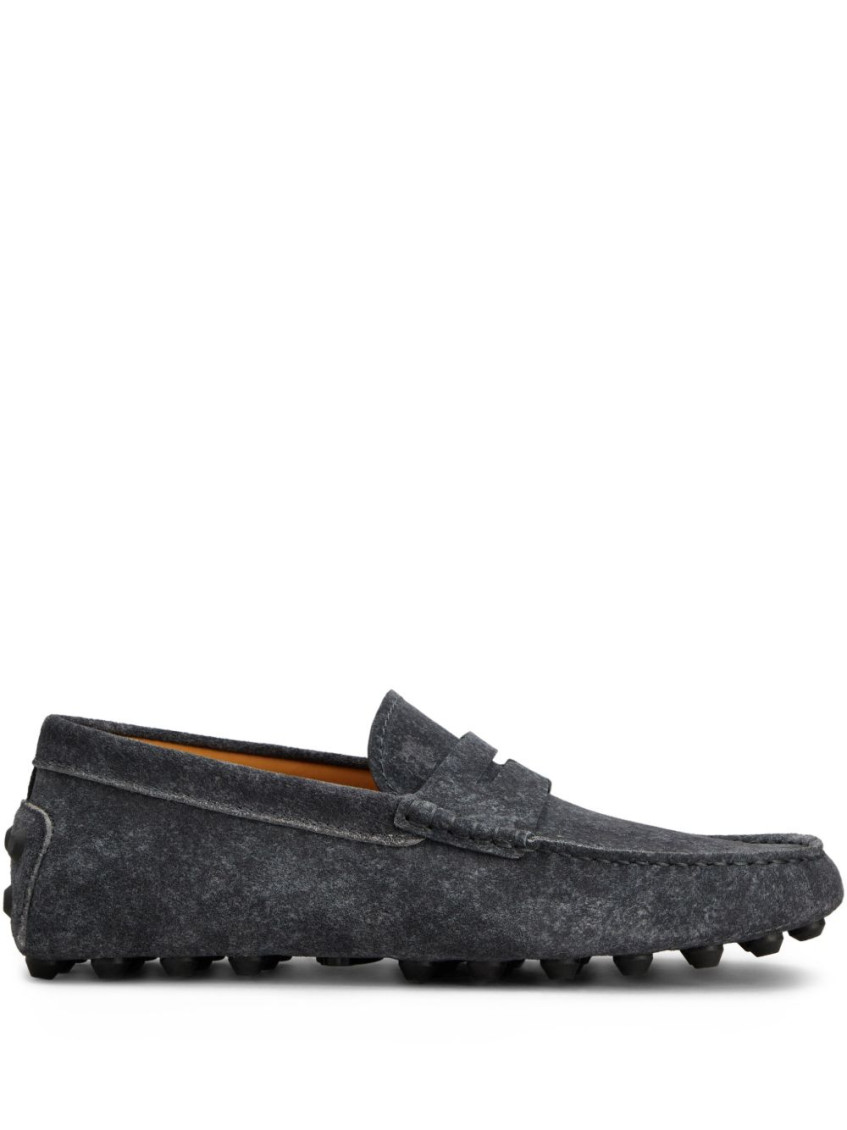 Tod's Almond Toe Leather Loafers With Penny Strap In Blue