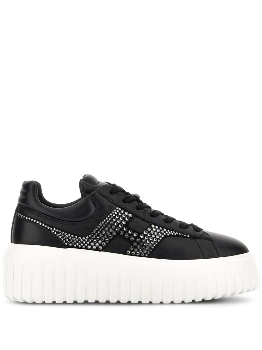 Hogan Leather Sneakers With Platform Sole And Embellished Stripes In Black