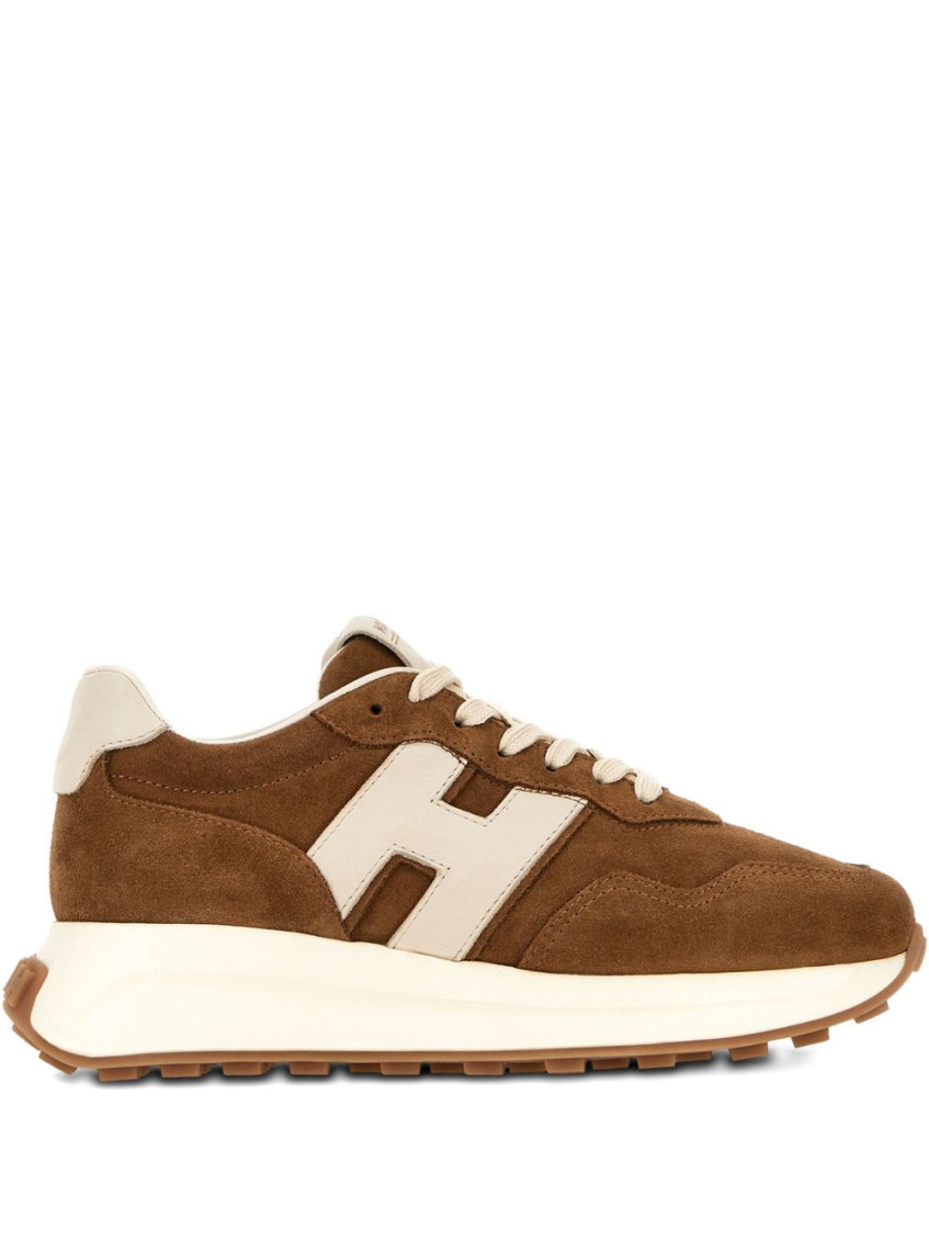 Hogan Leather Sneakers With Round Toe And Rubber Sole In Brown