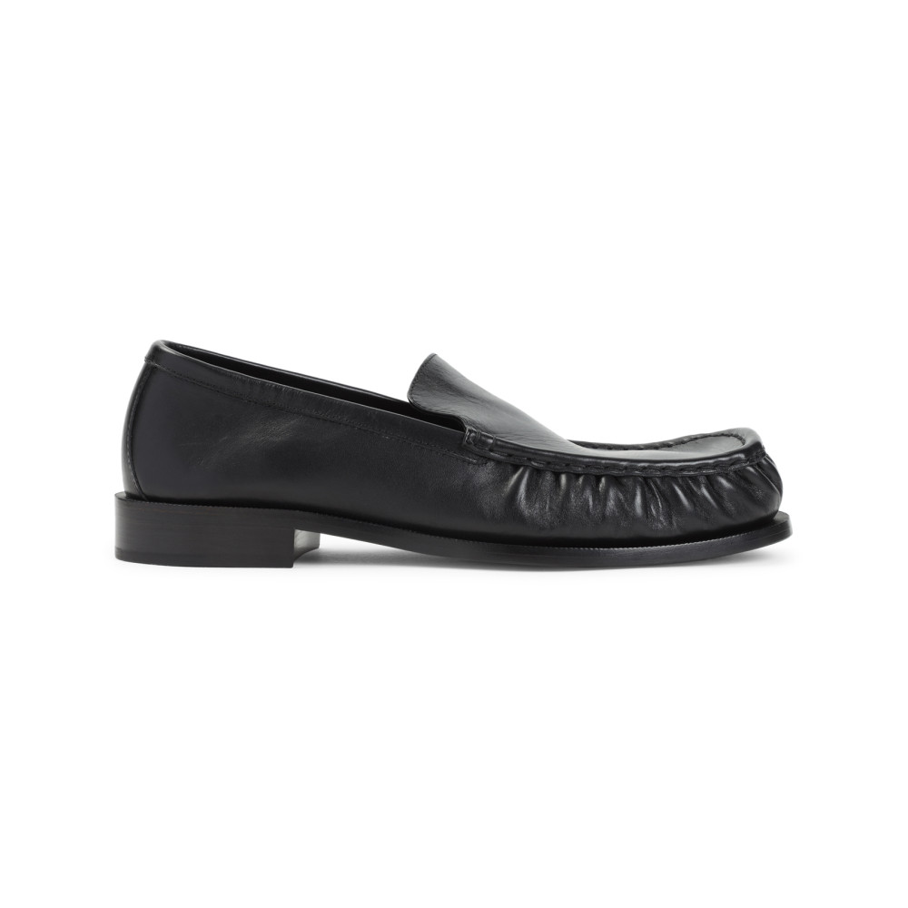 Dries Van Noten Squared Toe Black Leather Loafers With Embossed Stitching In Black