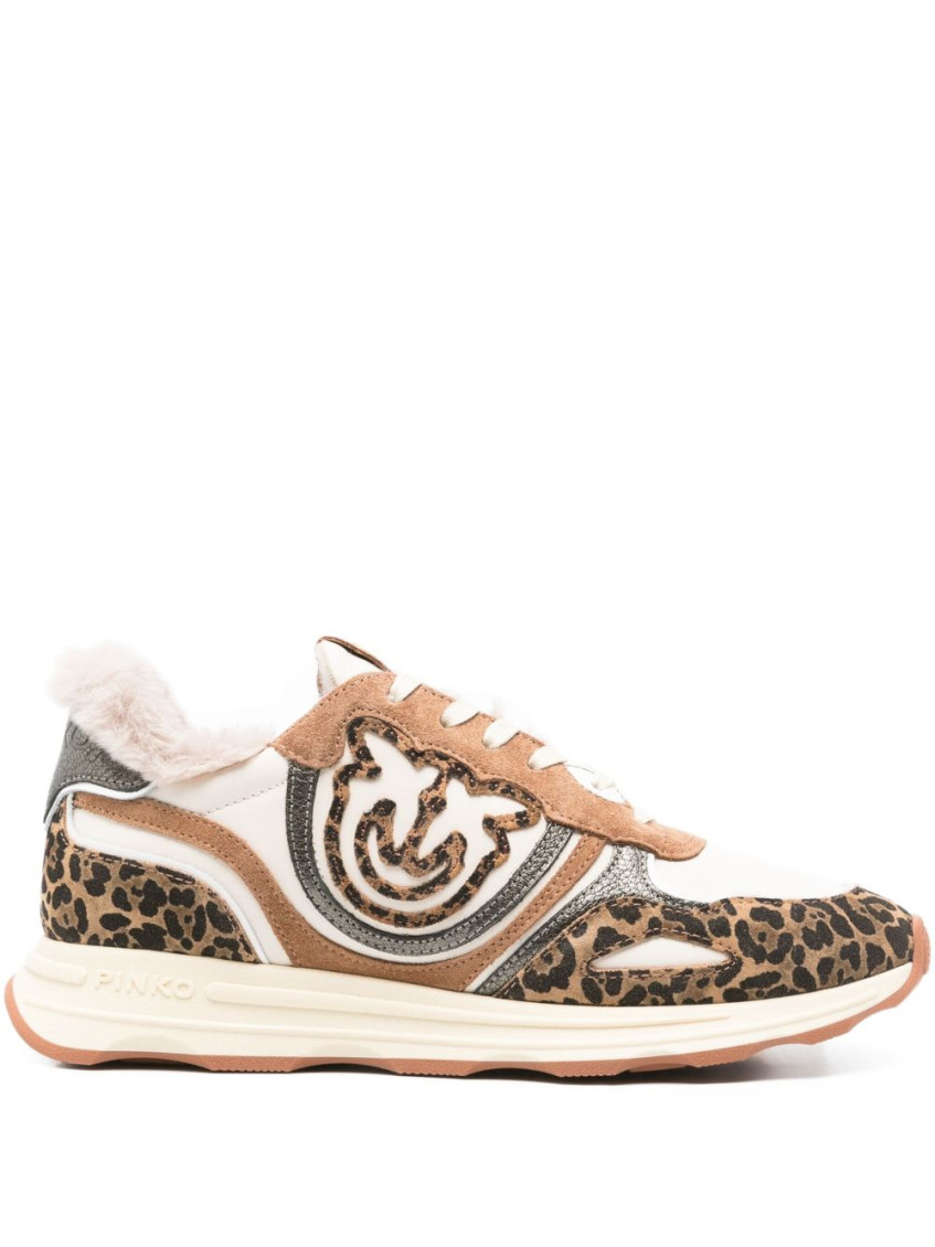 Pinko Zoe 01 Leather Sneakers With Leapadrata Pattern In Animal Print