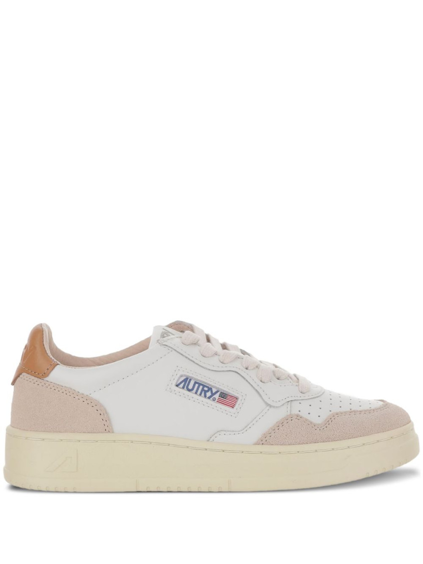 Autry Low-top Sneakers With Suede Inserts And Contrasting Heel In Brown