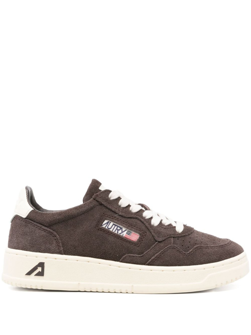 Autry Medalist Low Sneakers In Mocha Suede And Off White In Brown