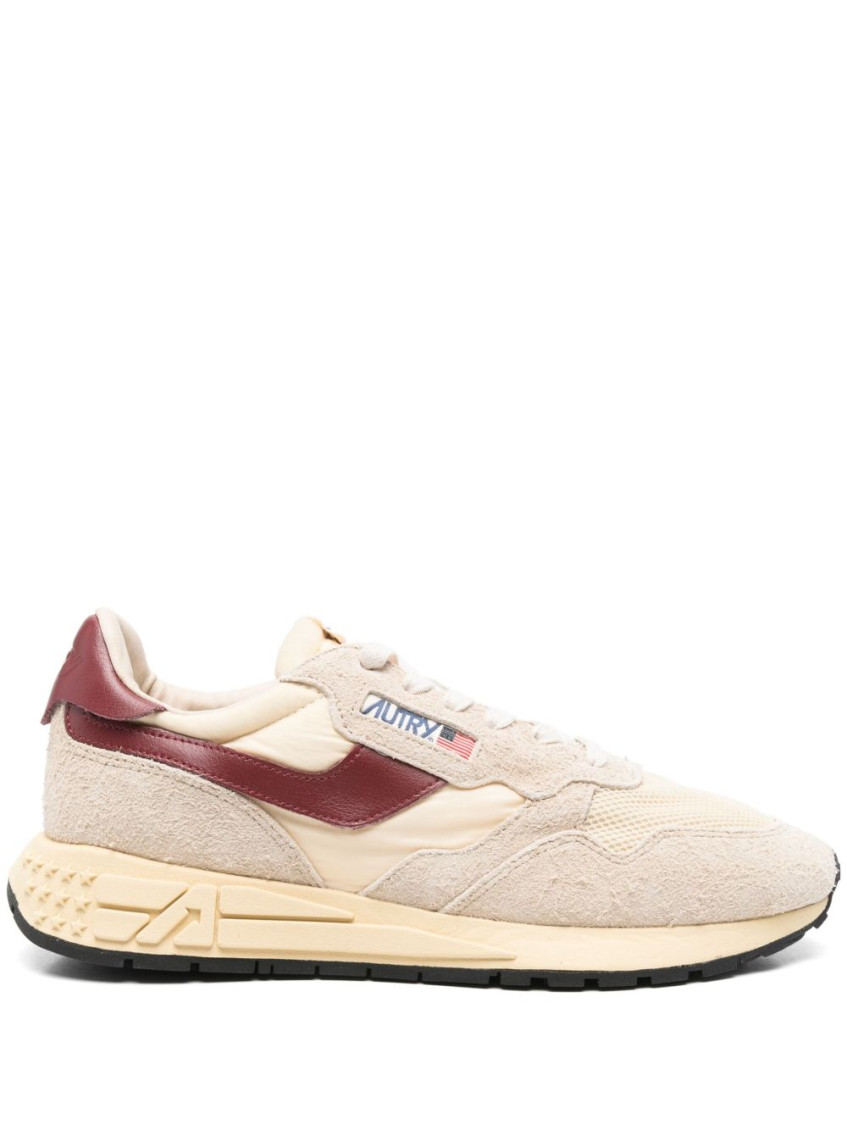 Autry Low Suede Net Sneakers With Contrast Panel In Burgundy