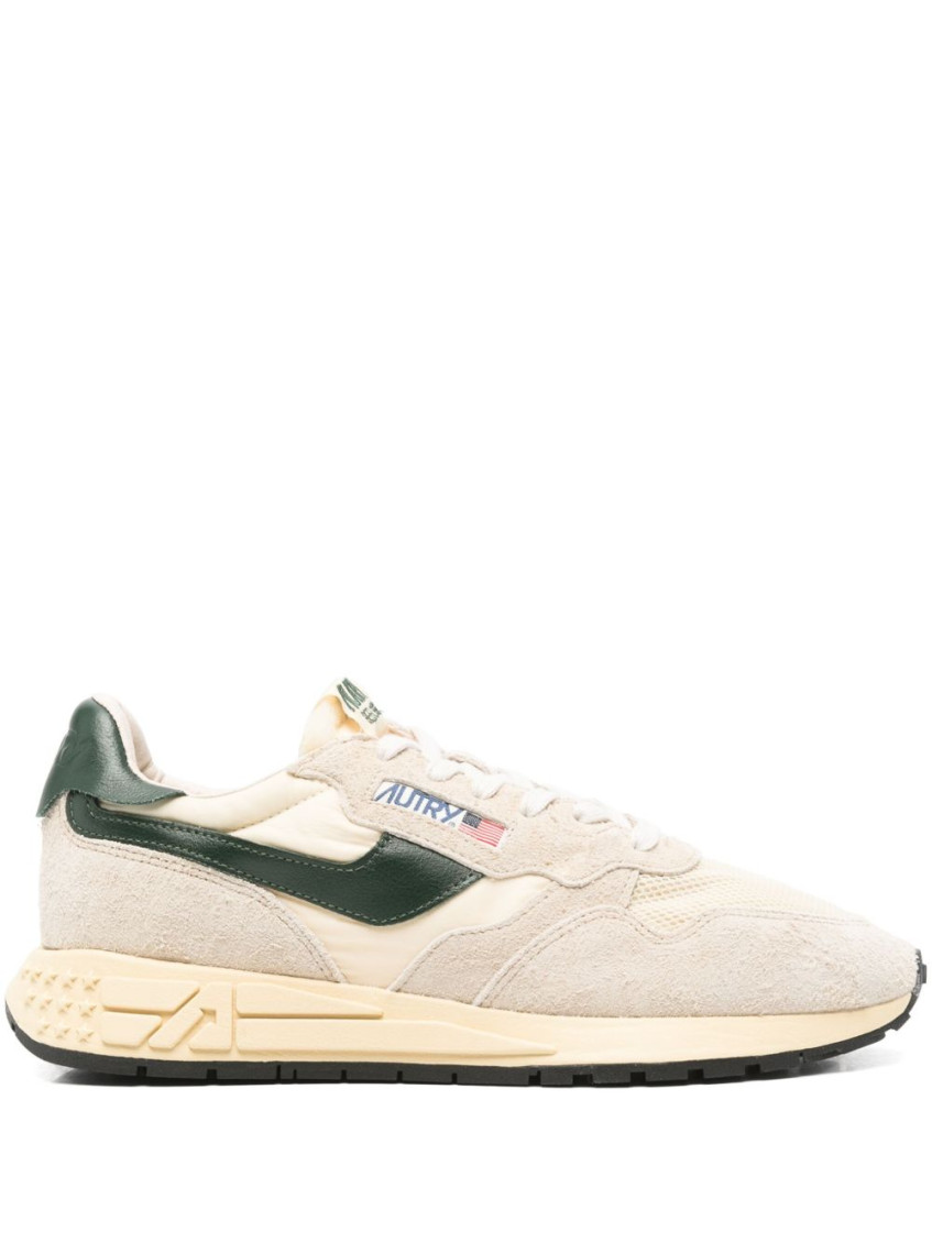 Autry Medalist Sneakers In Beige And Dark Green With Suede Inserts In Sand