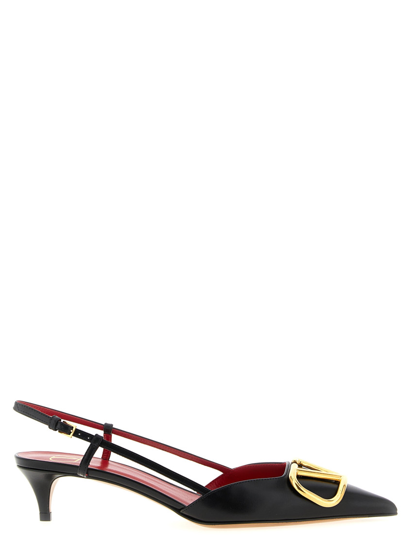Valentino Pointed Toe Slimback Pump With Vintage-effect Brass Detail In Black