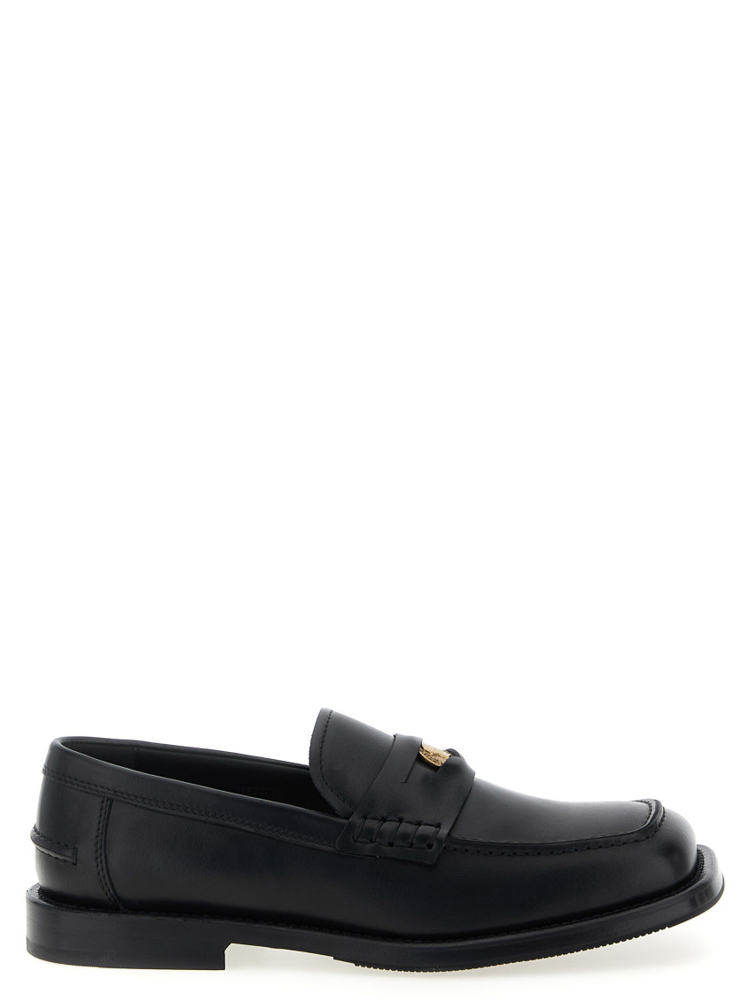 Moschino Strap Penny Round Toe Loafers In Black