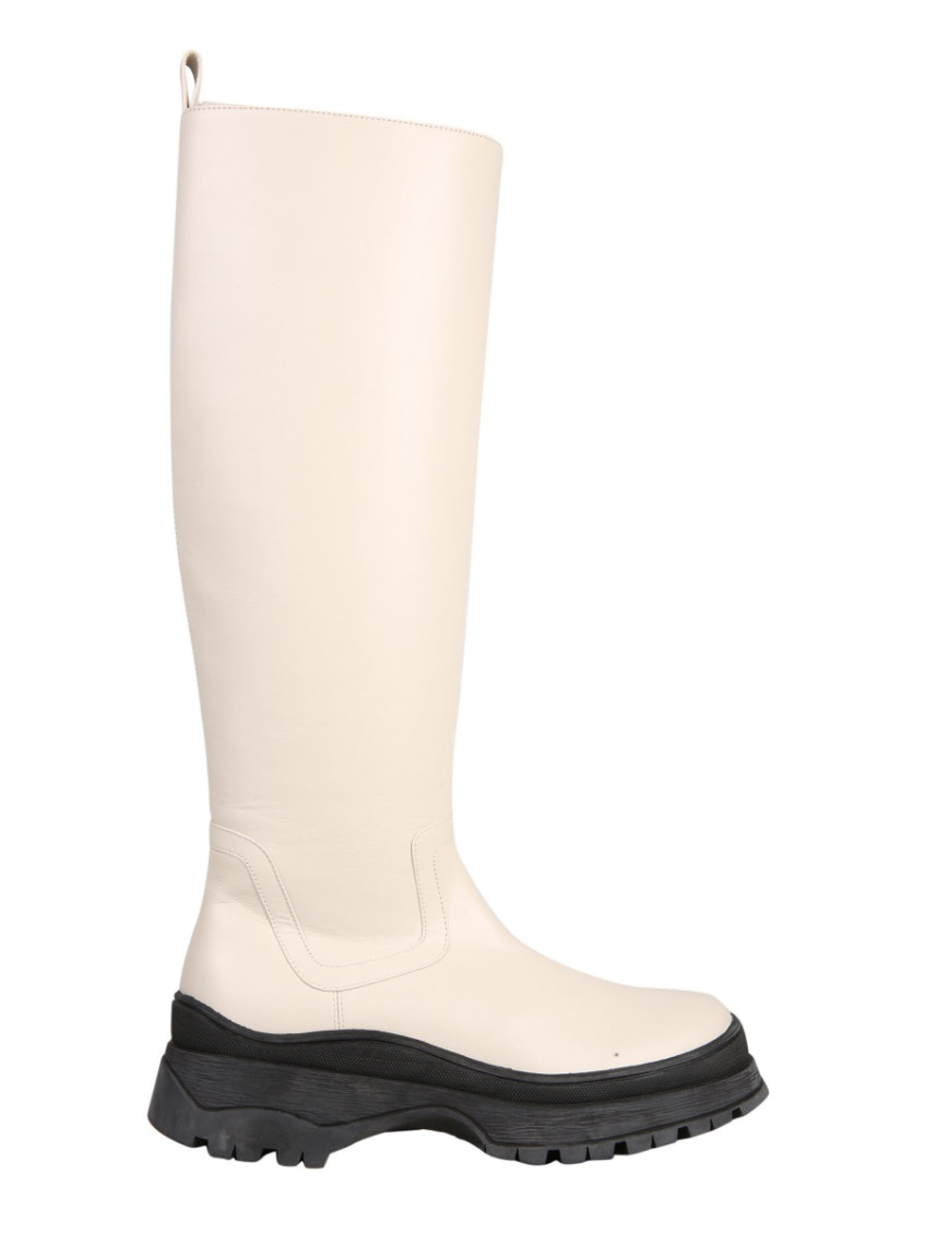 Staud Side Zip Leather Boots In Neutral