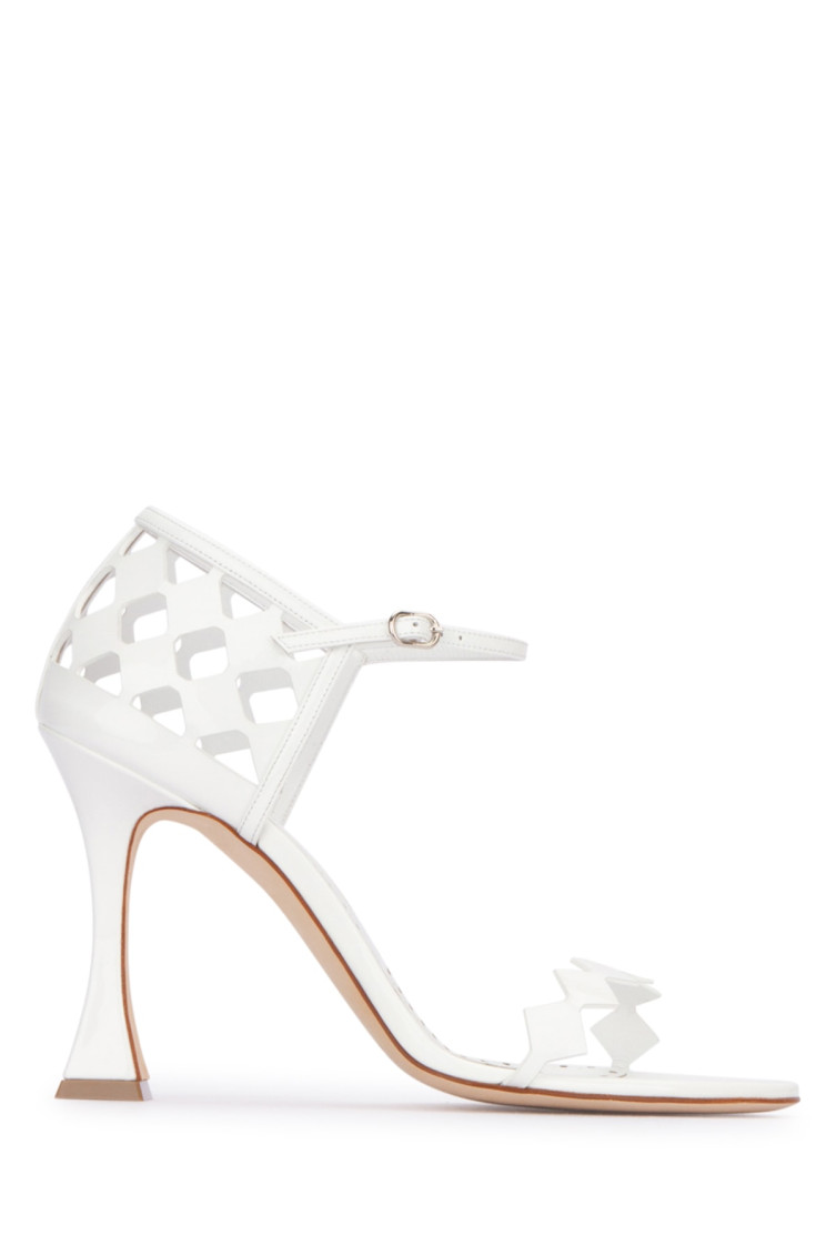 Shop Manolo Blahnik White Open Toe Heels