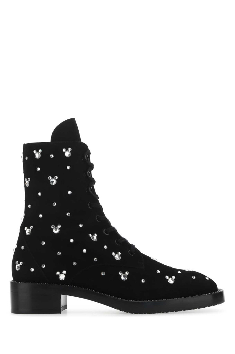 Stuart Weitzman X Disney Crystal-embellished Ankle Boots In Black