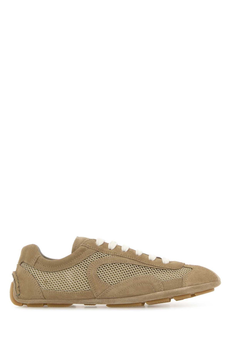 Prada Beige Lace Up Sneakers In Sand