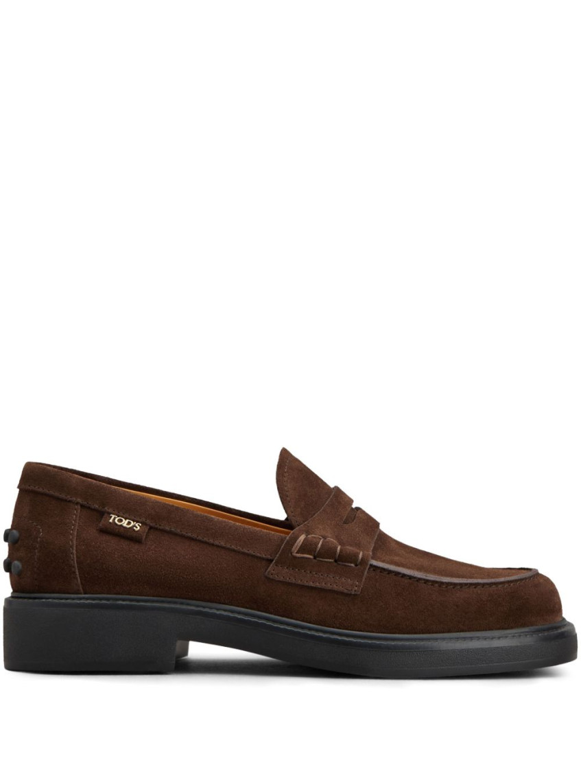 Tod's Brown Africa Suede Leather Loafers In Brown