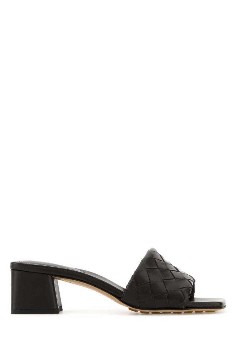 Bottega Veneta Women Leather Heel Sandals With Intrecciato Motif In Black