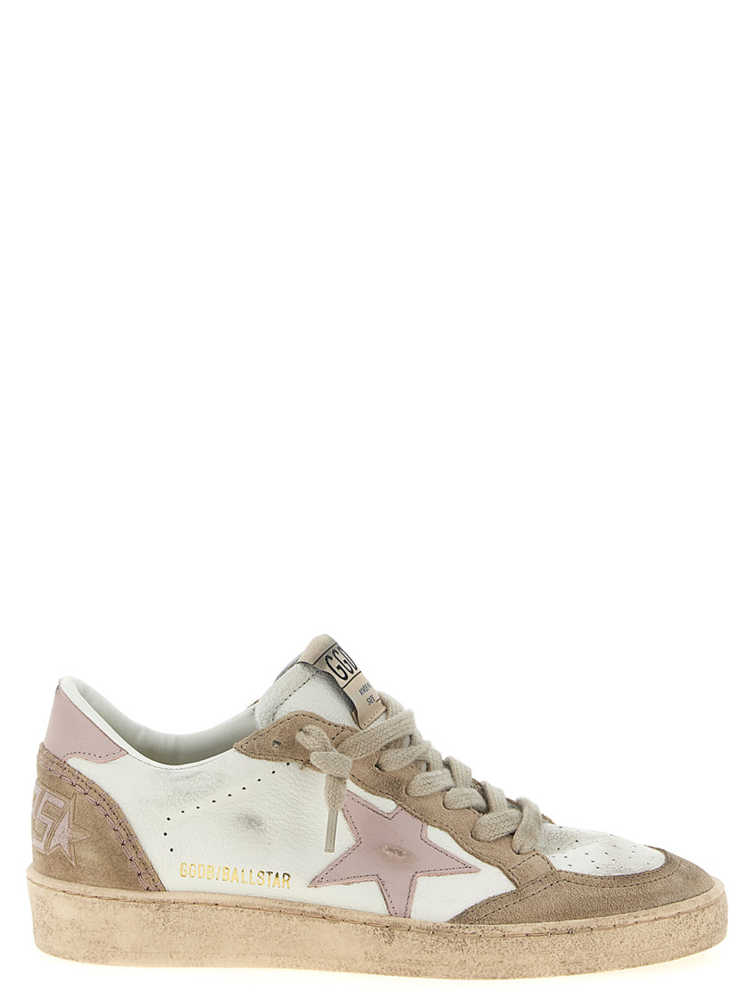 Golden Goose 'ballstar' White Low Top Sneakers With Glittered Star Patch On The Side And Glittered Heel With Logo In Multi