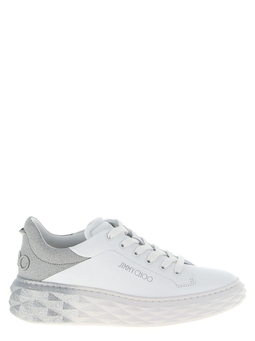 Jimmy Choo Low Top Leather Sneakers With Metallic Heel In White