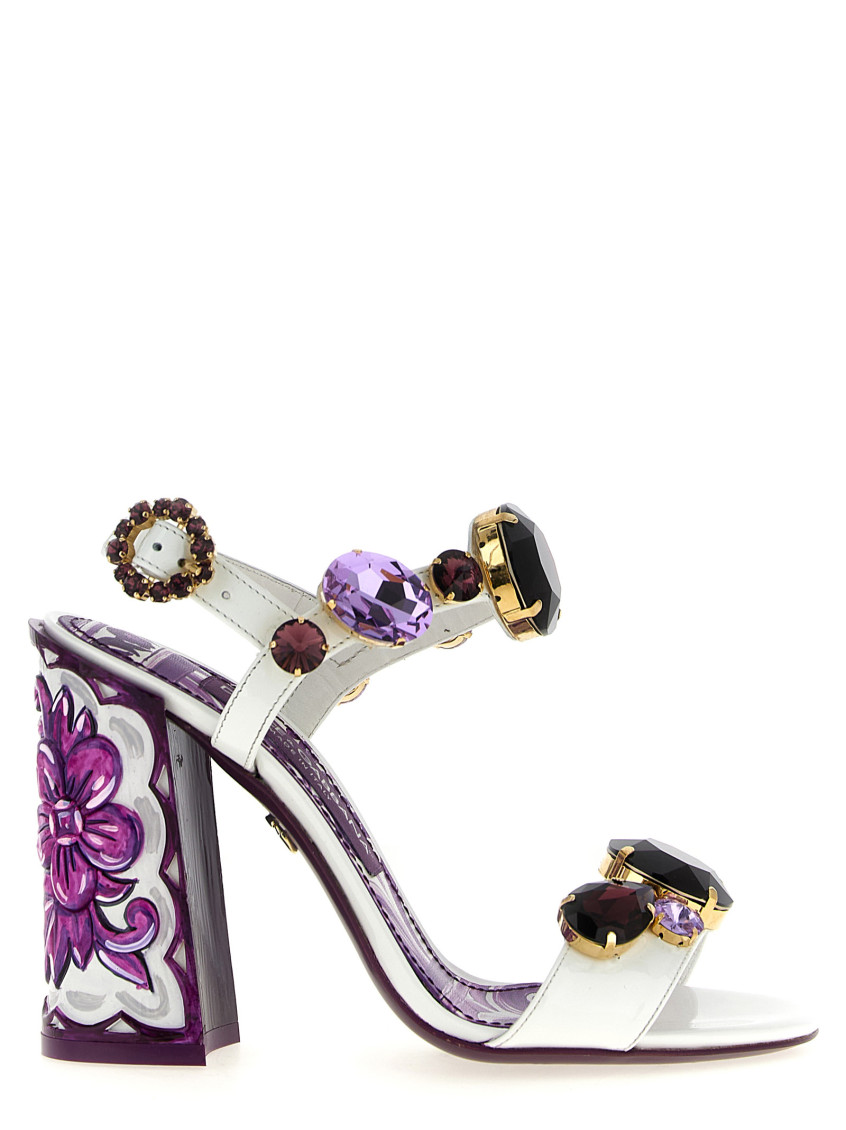 Dolce & Gabbana Patent Leather Sandal With Jewel Embroidery In Purple