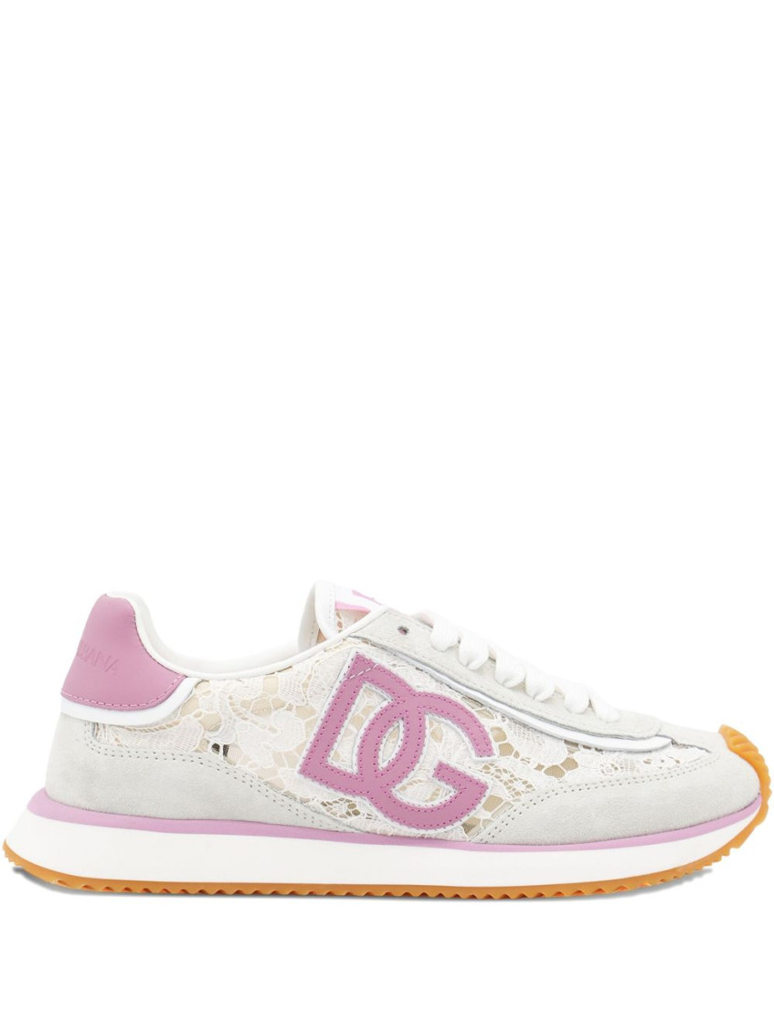 Dolce & Gabbana White Low Top With Lace Details And Dg Patch On The Side In White