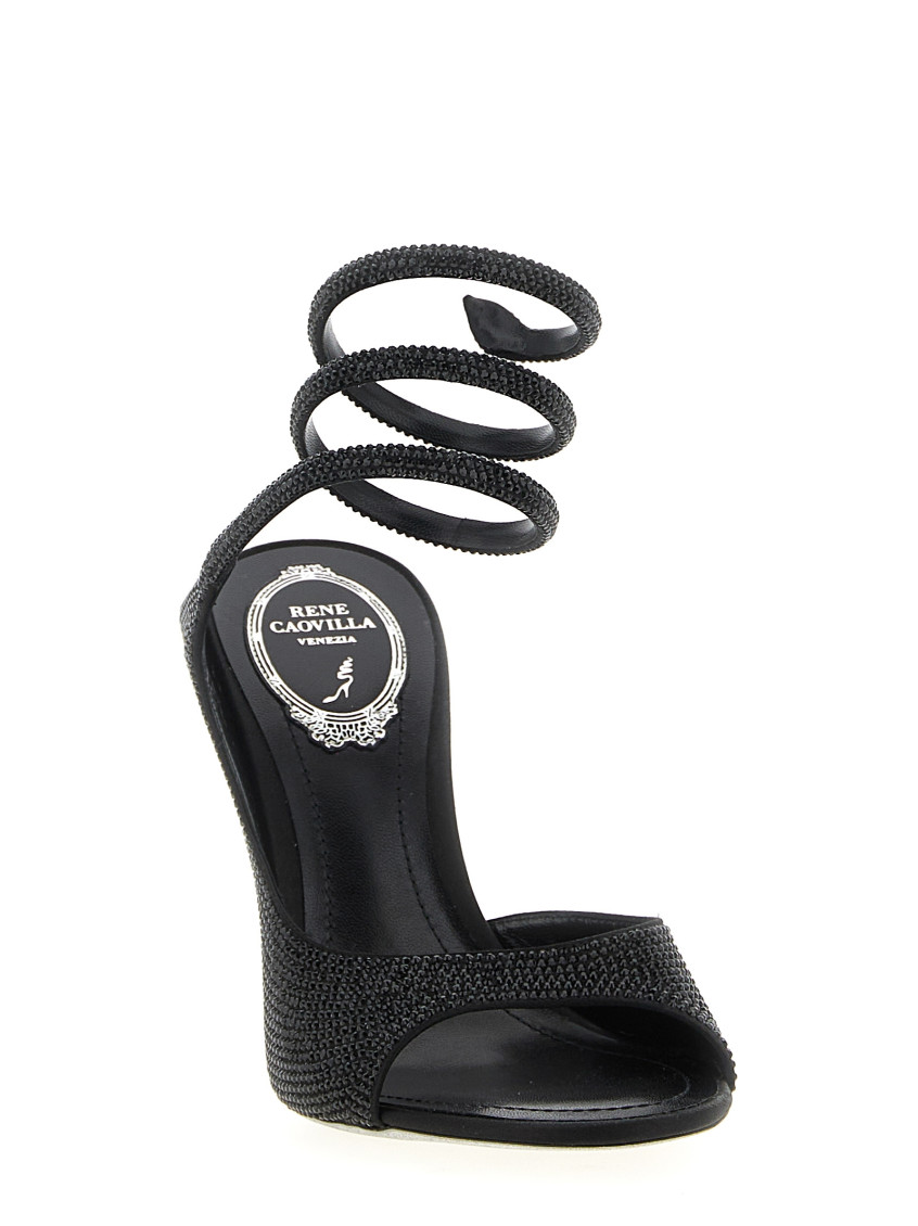 René Caovilla ブラックハイヒール パーティシューズ Rene Caovilla Black Open Toe Heels for Women Online USA at Darveys.com