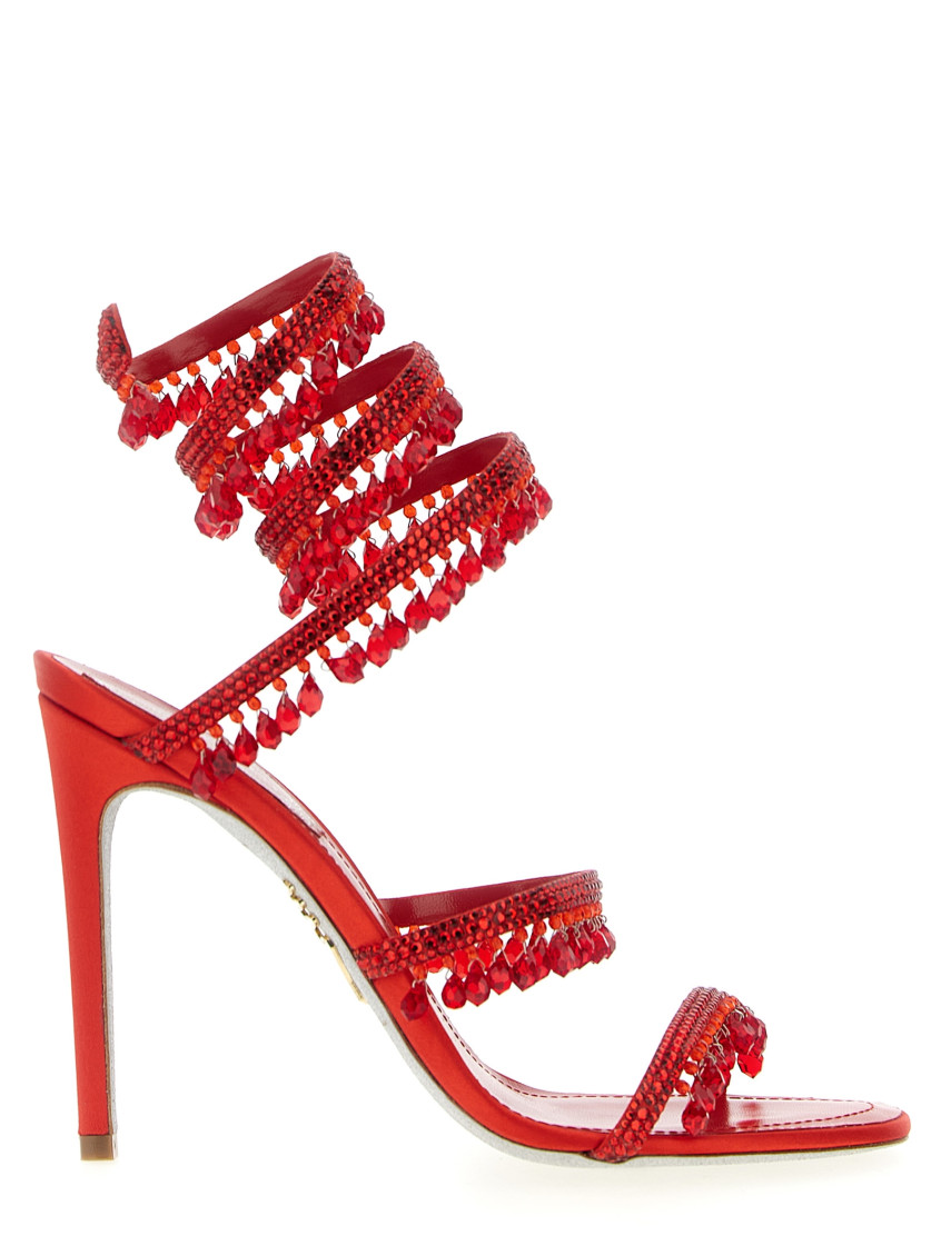René Caovilla Red Open Toe Heels In Red