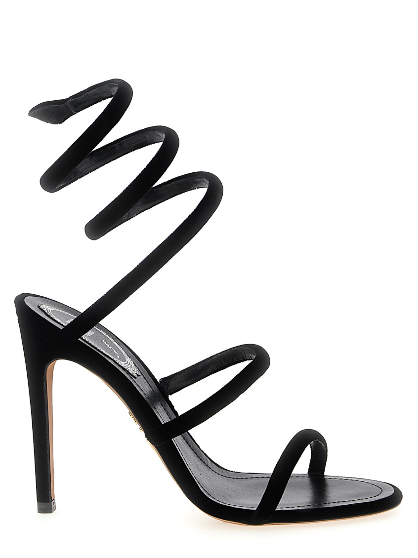 René Caovilla Black Open Toe Heels In Black