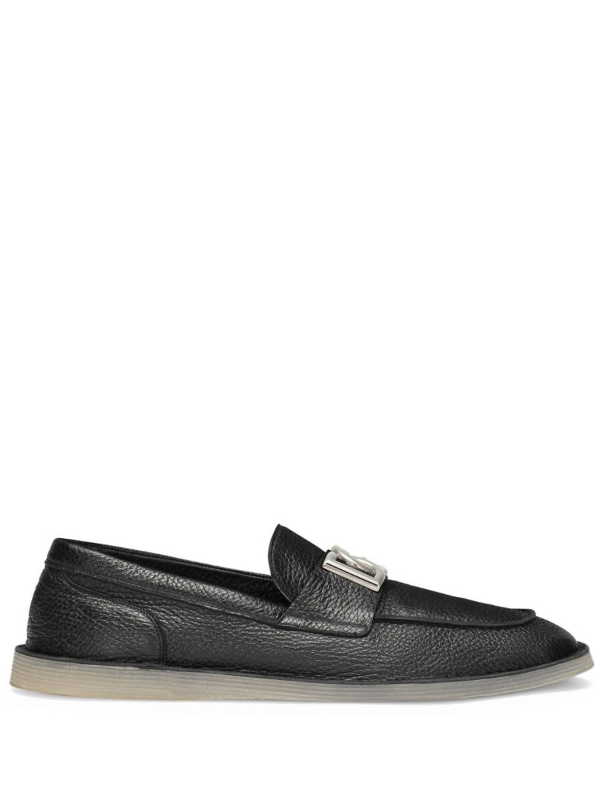 Dolce & Gabbana Black Leather Loafers With Dg Logo In Black