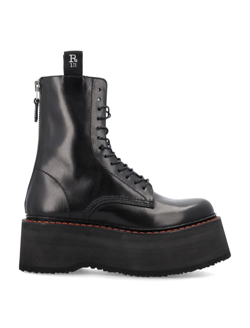 R13 Black Double Stack Boots In Black