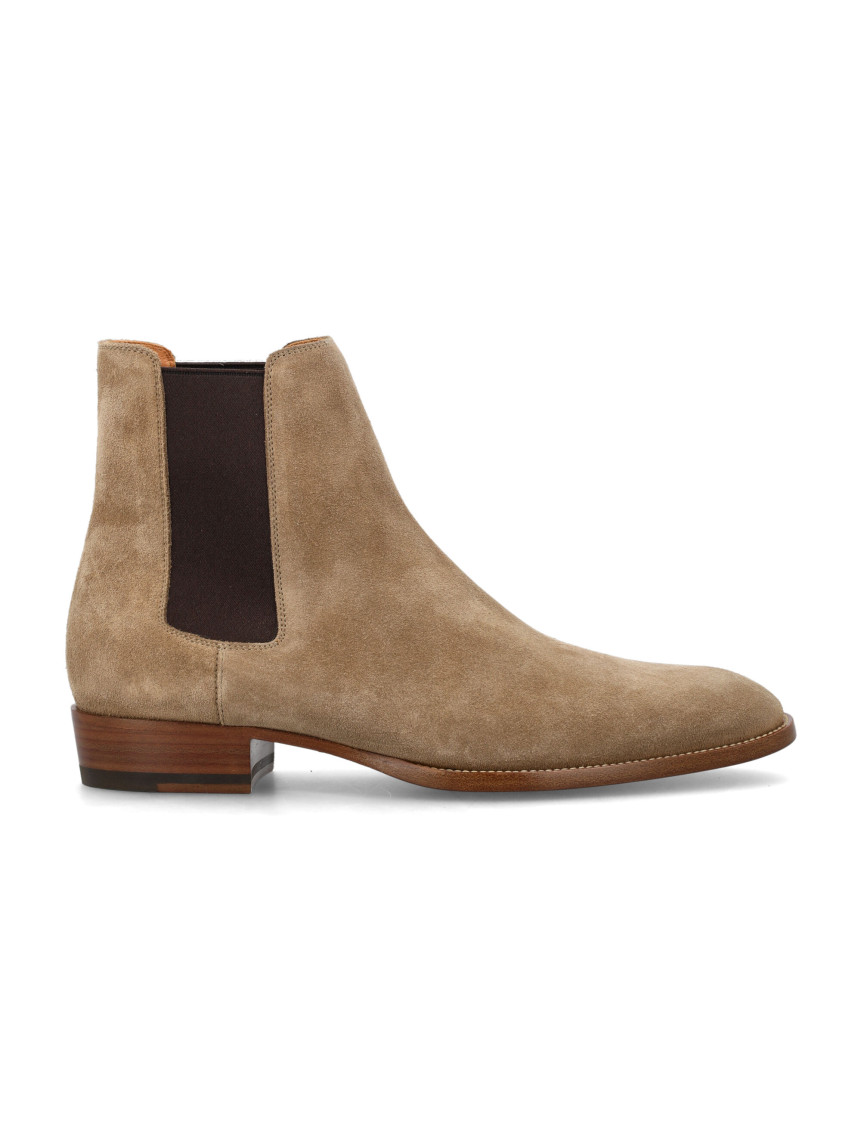 Saint Laurent Beige Suede Wyatt Chelsea Boots In Brown