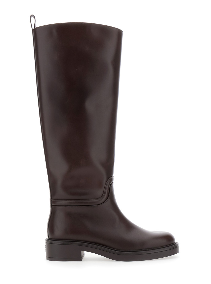 Stuart Weitzman Celia Leather Riding Boots In Brown
