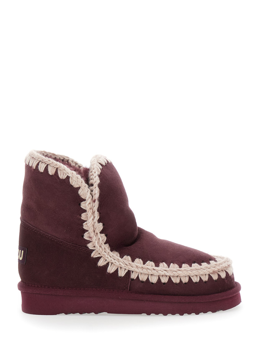 Mou Crochet-trimmed Suede Boots In Brown
