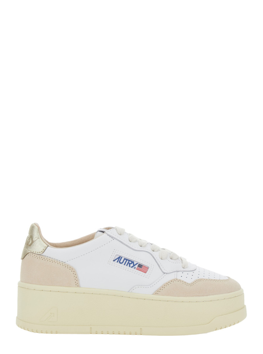 Autry Platinum And White Suede And Leather Medalist Platform Sneakers In White
