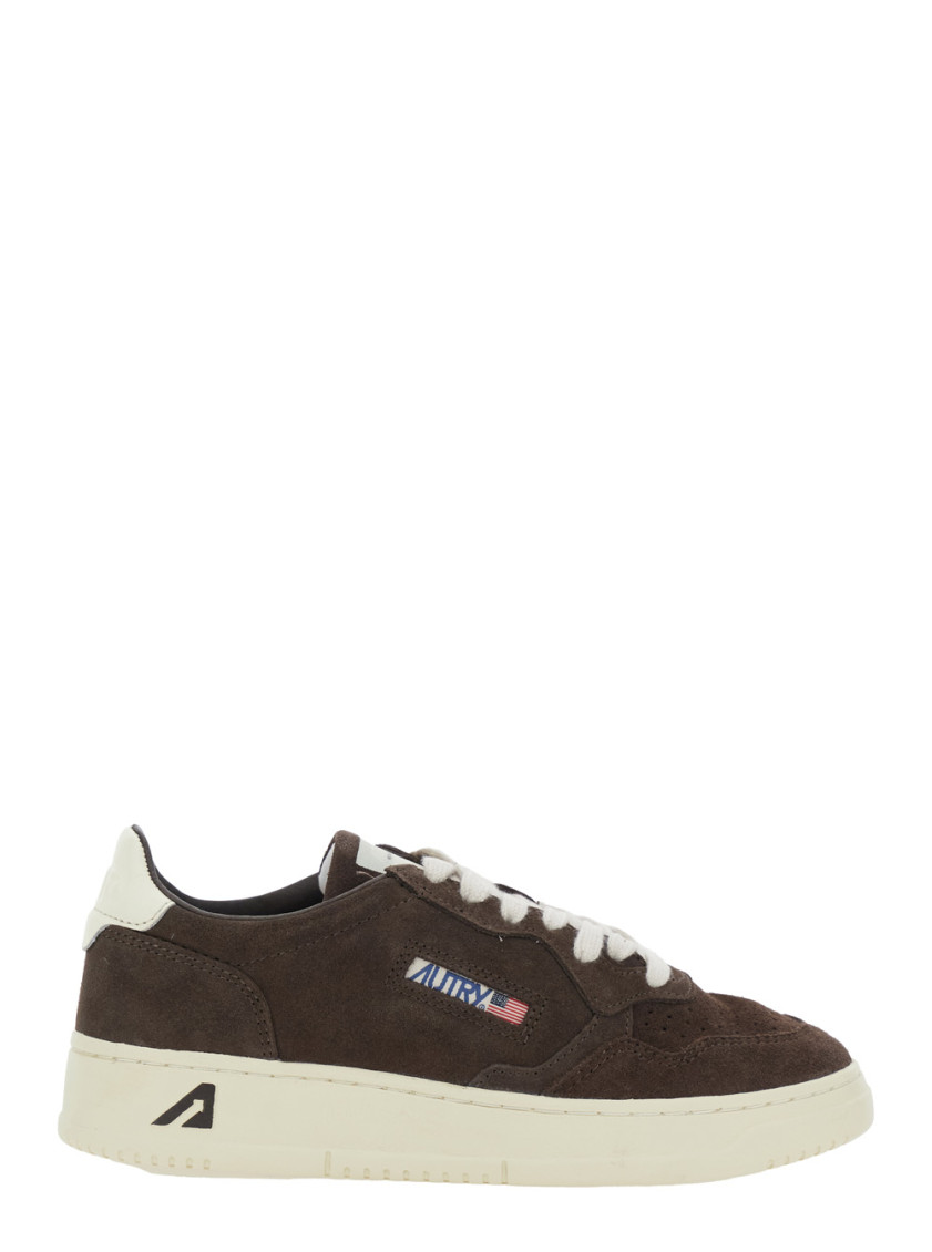 Autry Medalist Low Sneakers In Mocha Suede And Off White In Brown