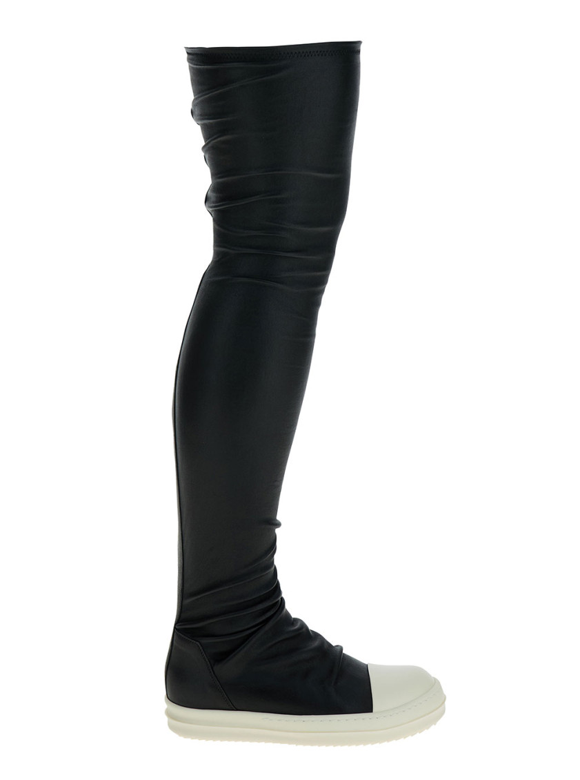 Rick Owens Black Leather High Knee Sneakers In Black