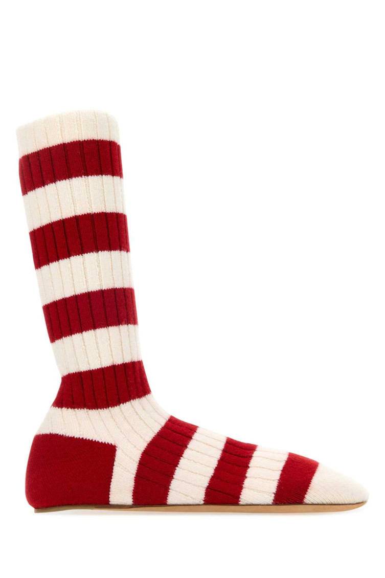 BOTTEGA VENETA WHITE RED KNITTED HIGH SOCK BOOTS 