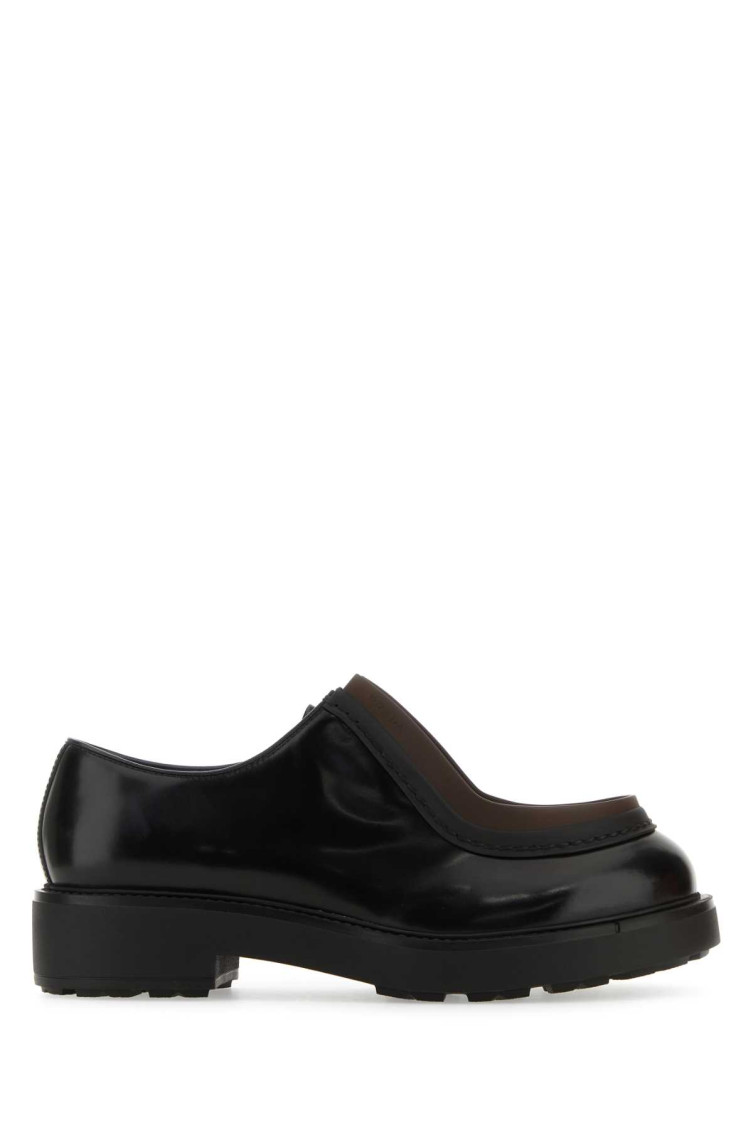 Shop Prada Black Leather Diapason Lace-up Shoes